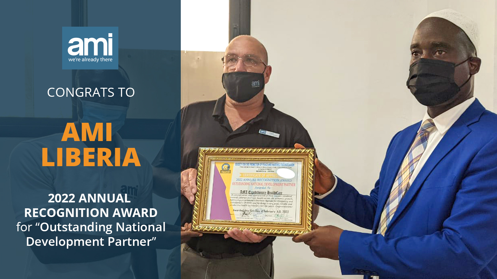 AMI Liberia presented with 2022 annual recognition award for outstanding national development partner