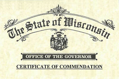 The State of Wisconsin Office of the Governor Certification of Commendation